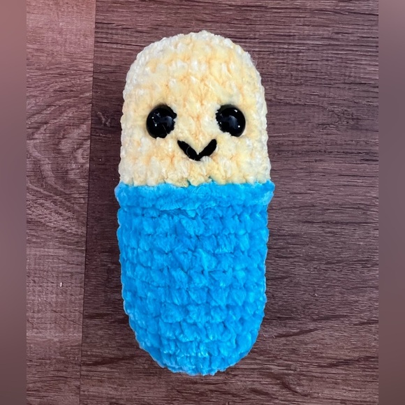 Hand Crafted Crochet Chill Pill Yellow Blue Plush Super Soft Emotional Support - Picture 2 of 13